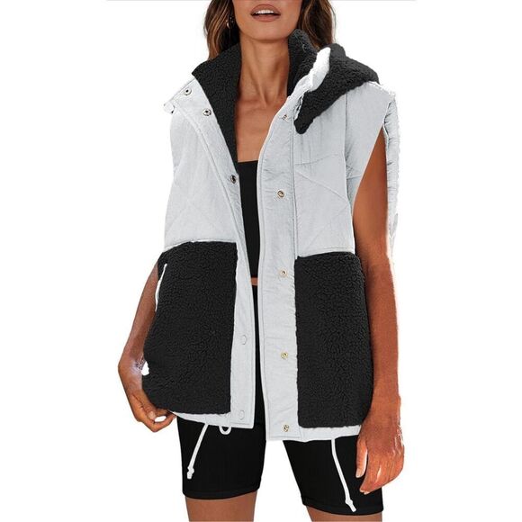 NEW Oversized Quilted Vest Color Block Fleece Vest Pockets XL NO HOOD - Picture 3 of 5